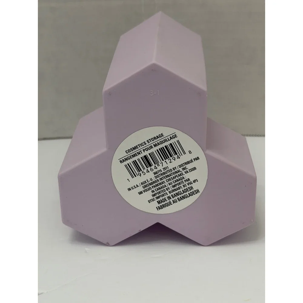 Makeup Brush Holder 3-Slot Cosmetic Storage Face Eyes Lips Lavender Hexagon